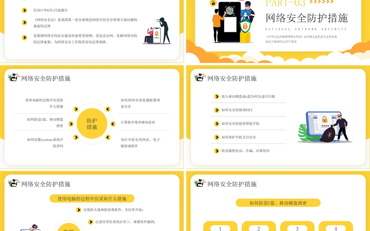 黄色卡通风国家网络安全宣传周PPT模板