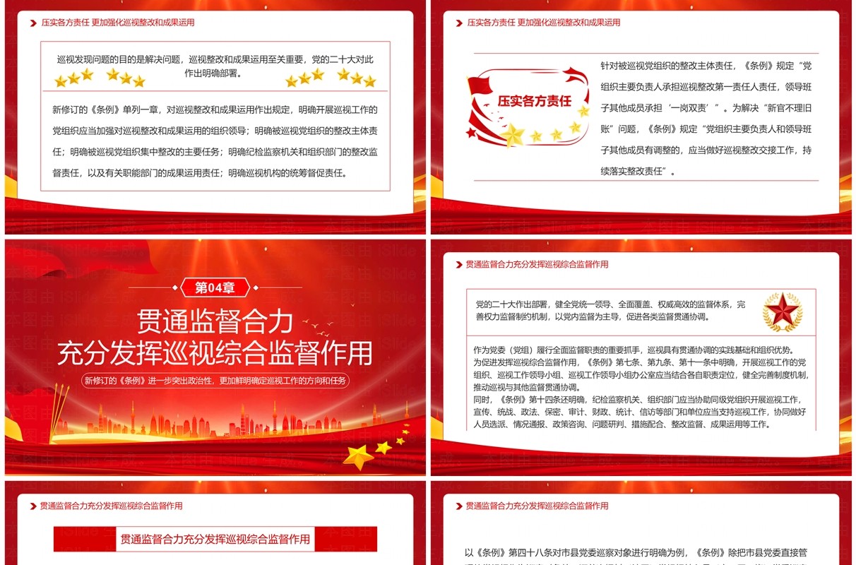 红色简约风中国共产党巡视工作条例PPT模板