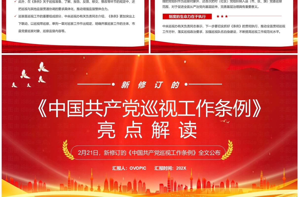 红色简约风中国共产党巡视工作条例PPT模板