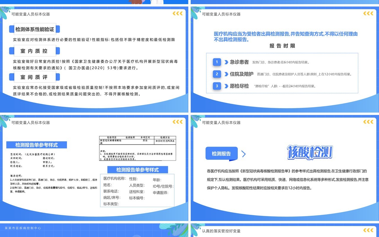 蓝色卡通风新冠病毒核酸检测工作要点PPT模板