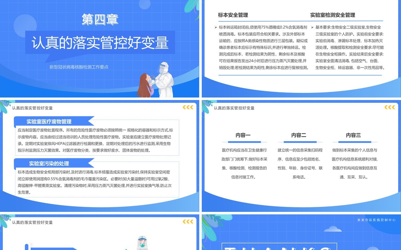 蓝色卡通风新冠病毒核酸检测工作要点PPT模板