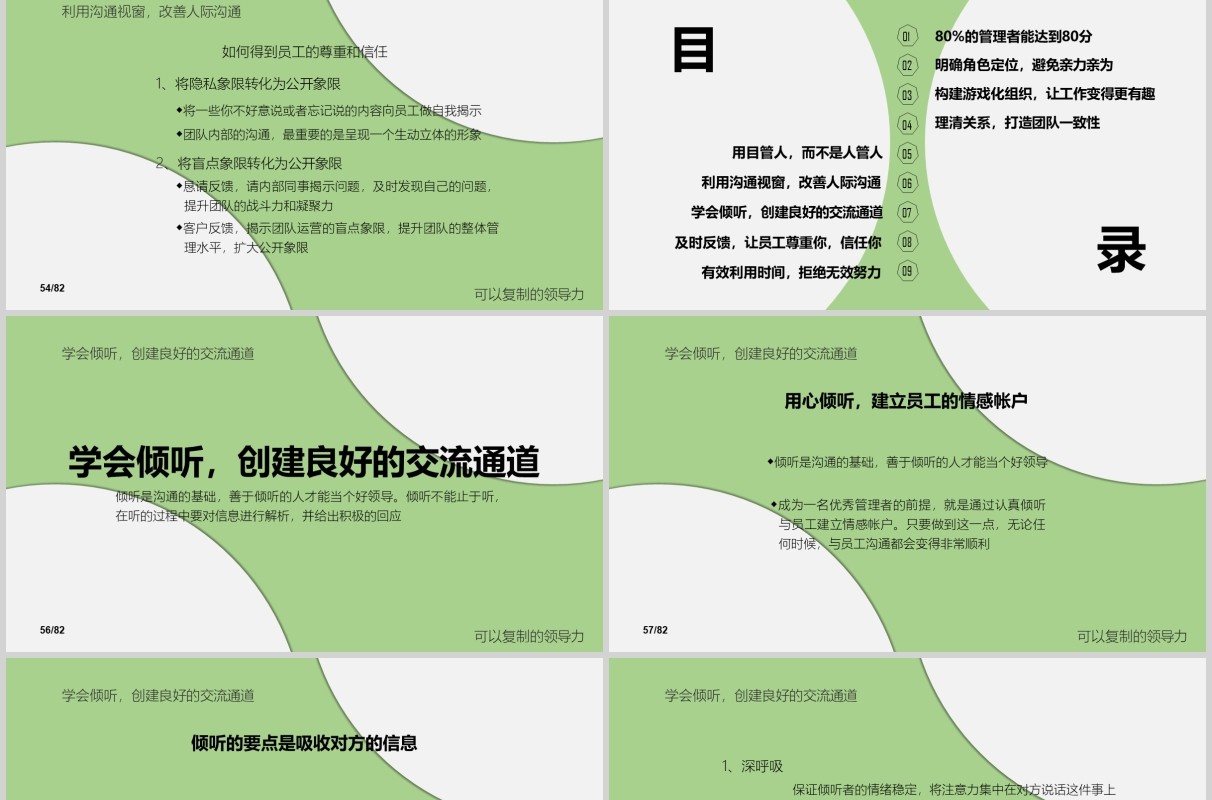 绿色简洁可复制的领导力培训PPT模板