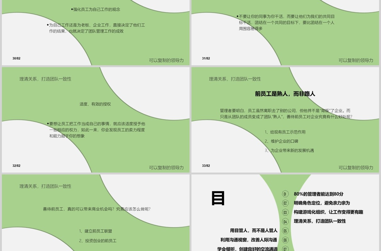 绿色简洁可复制的领导力培训PPT模板