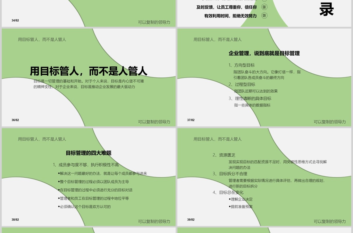 绿色简洁可复制的领导力培训PPT模板