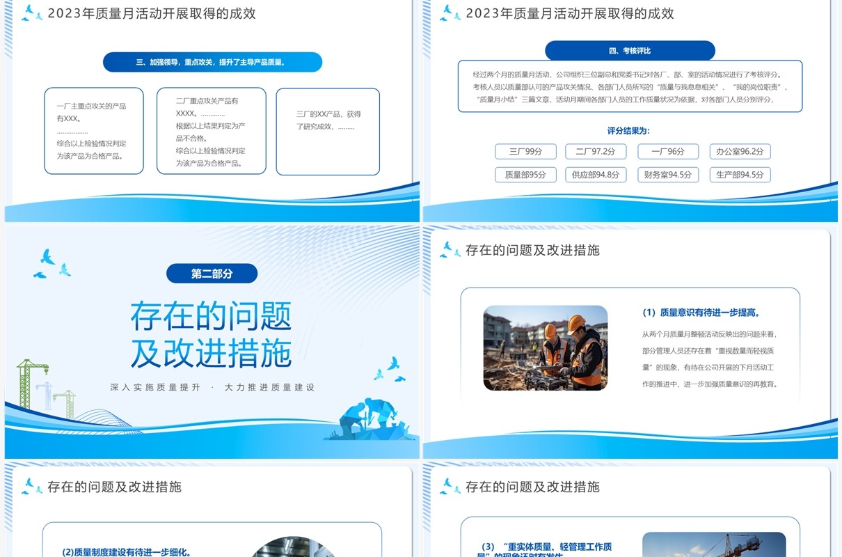 蓝色简约风全国质量月活动总结PPT模板
