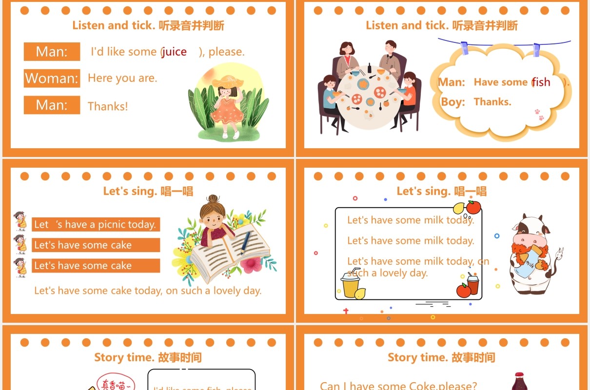 橙色卡通风小学三年级英语课件PPT模板
