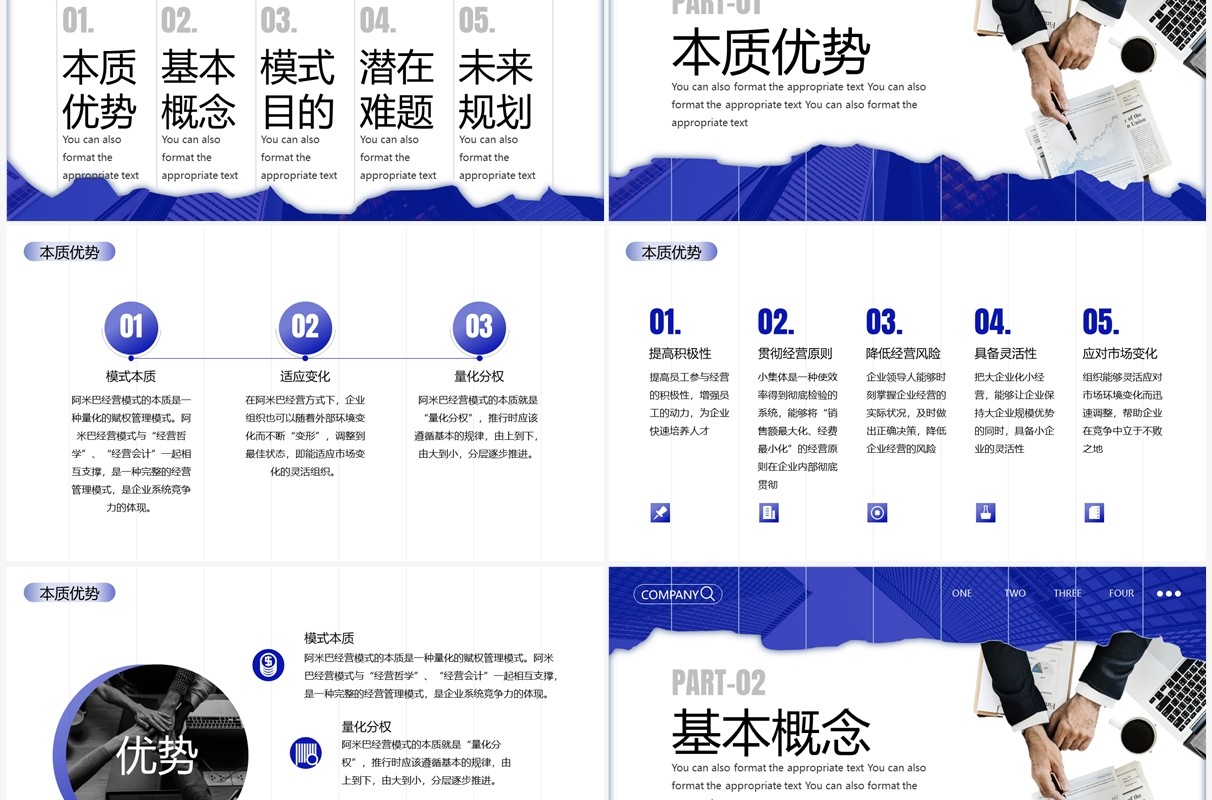 蓝色渐变商务风公司管理方案汇报PPT模板