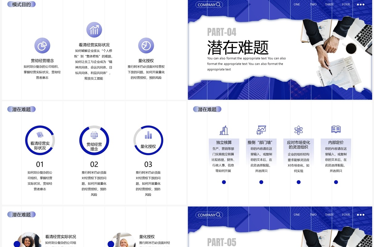 蓝色渐变商务风公司管理方案汇报PPT模板