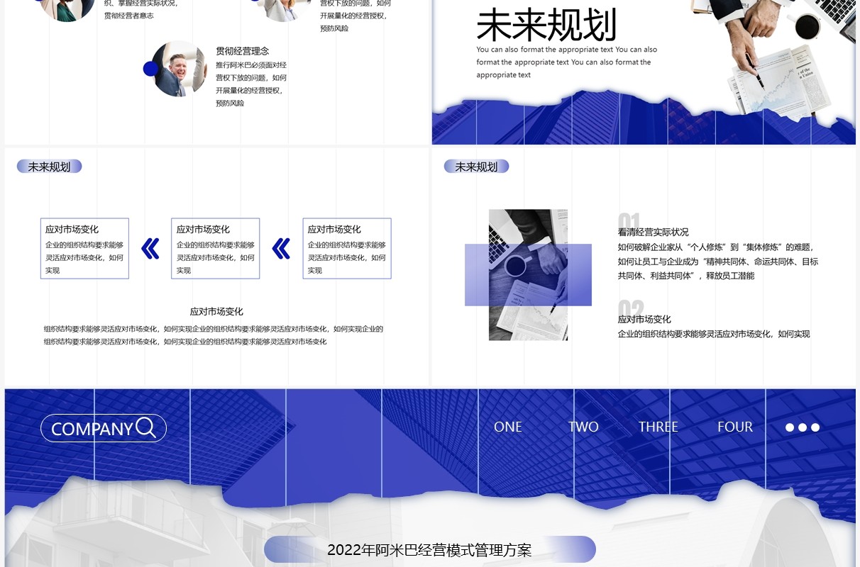 蓝色渐变商务风公司管理方案汇报PPT模板