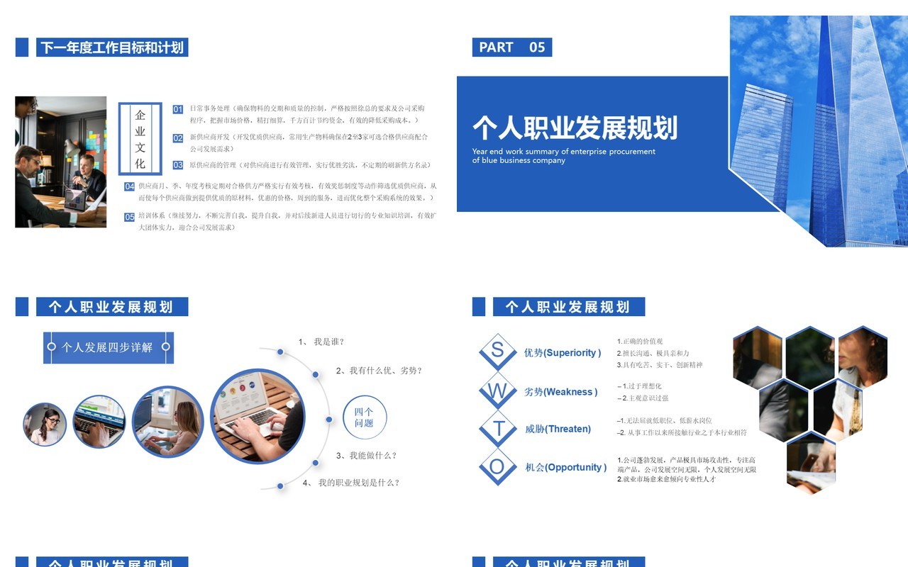 蓝色商务风采购部年度工作总结汇报计划通用PPT模板