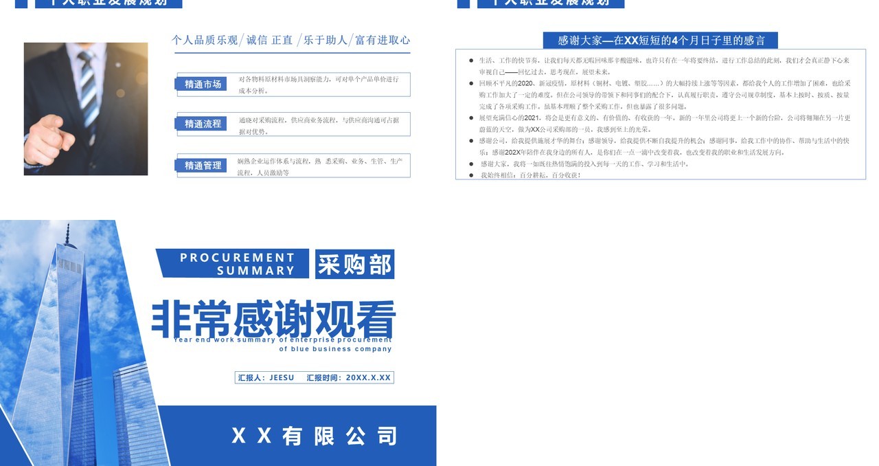 蓝色商务风采购部年度工作总结汇报计划通用PPT模板