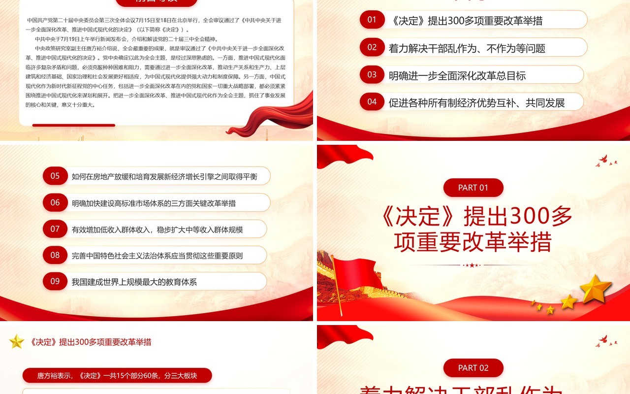 红色党政风二十届三中全会精神解读PPT模板