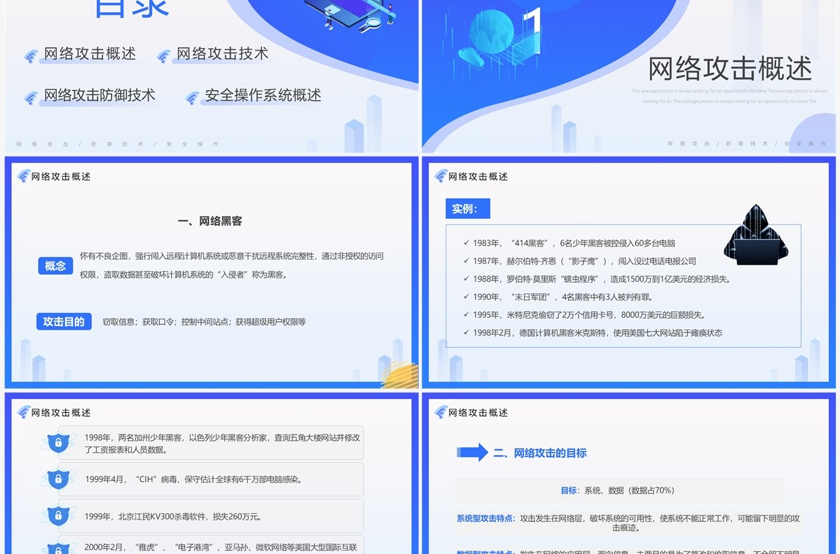 蓝色简约风网络安全技术培训PPT模板