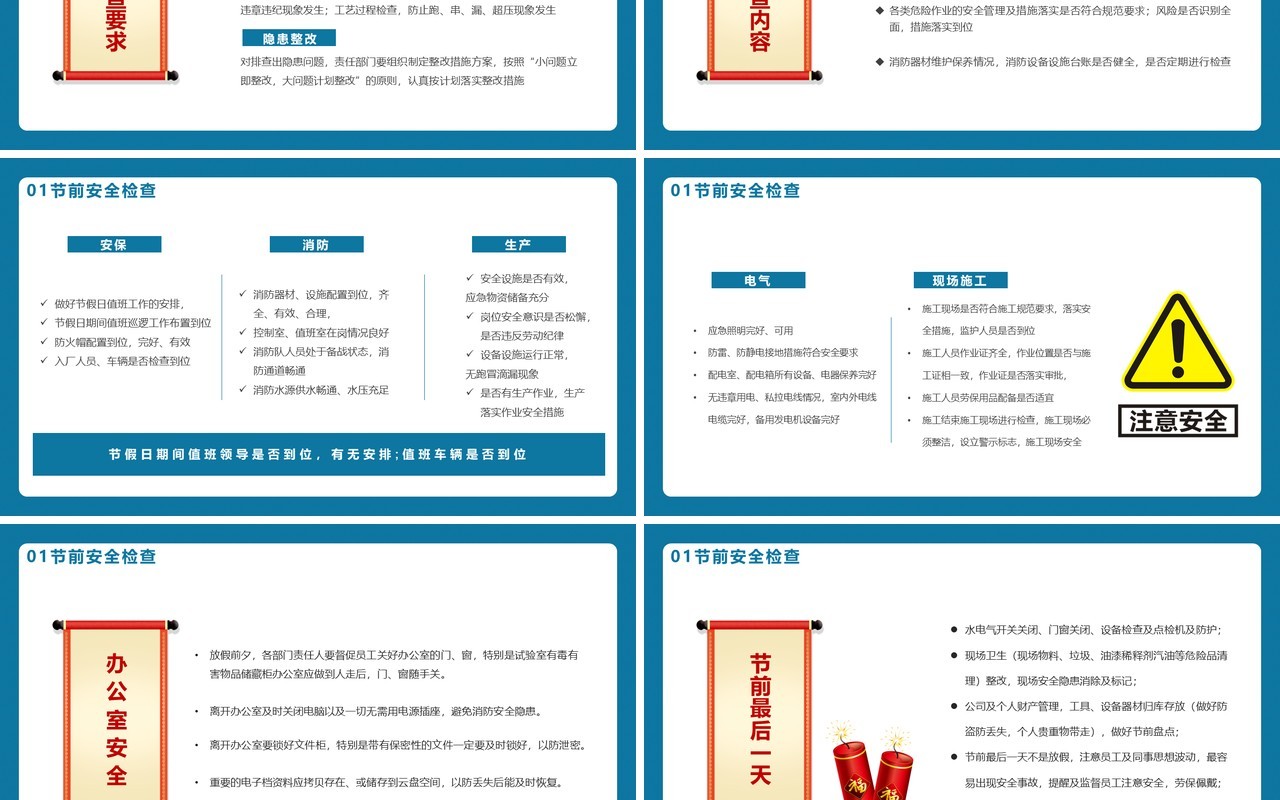 蓝色中国风春节前安全教育PPT动态模板