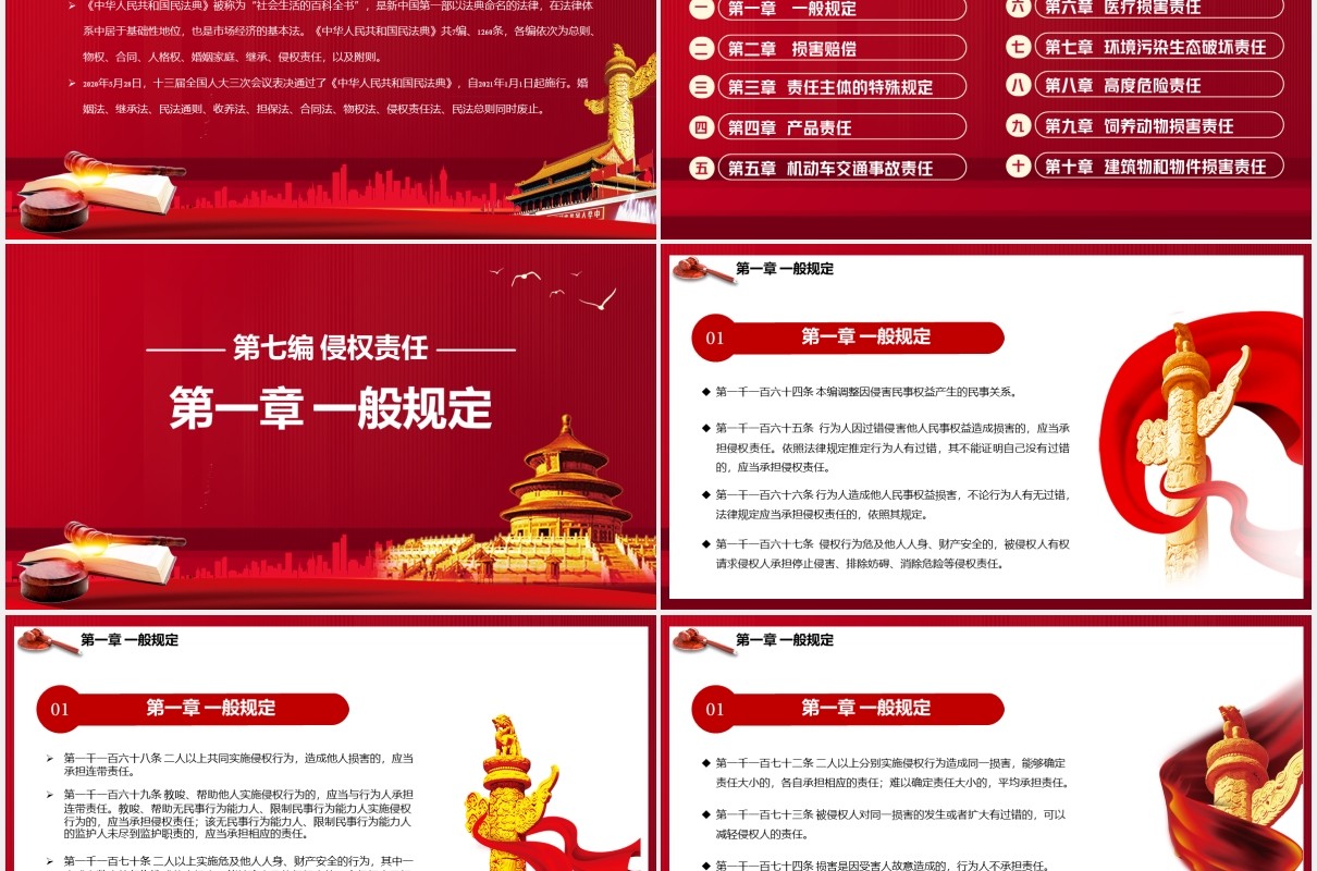 红色中华人民共和国民法典系列第七编侵权责任解读党建党政PPT模板