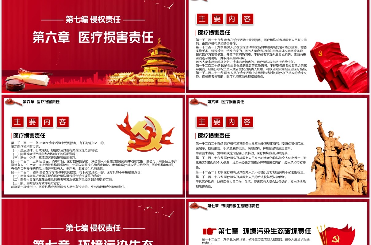 红色中华人民共和国民法典系列第七编侵权责任解读党建党政PPT模板