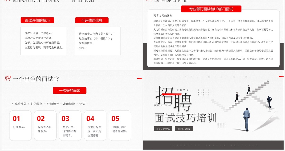 红色简约风招聘面试技巧培训PPT模板