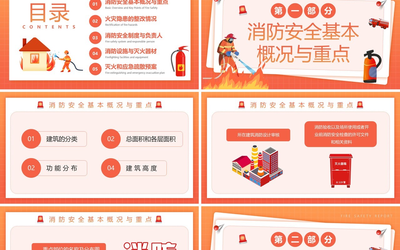 橙色卡通风消防安全报告PPT模板