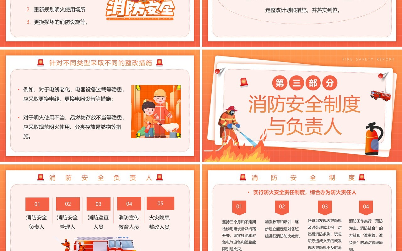 橙色卡通风消防安全报告PPT模板