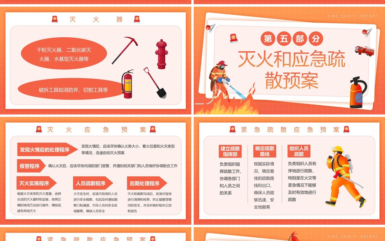 橙色卡通风消防安全报告PPT模板