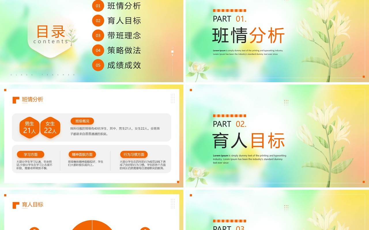 橙色清新风班主任带班育人方略PPT模板