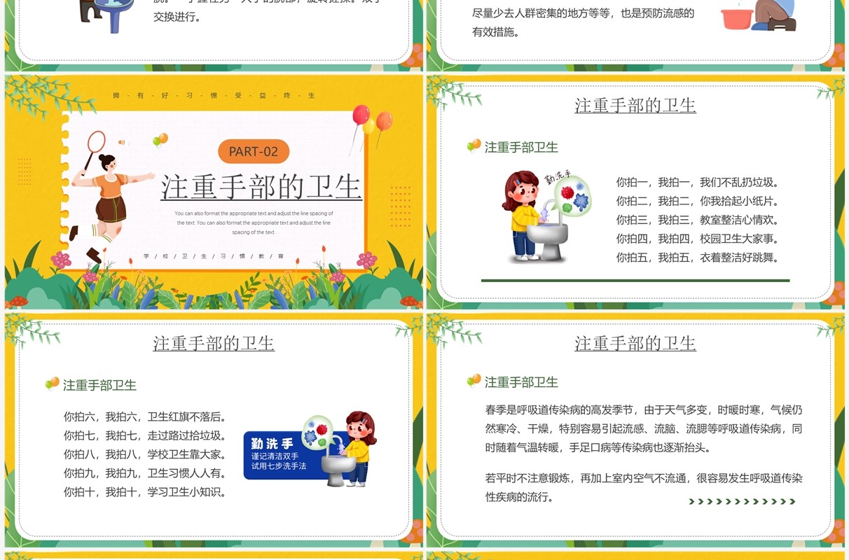 黄色卡通风好习惯伴我成长PPT模板