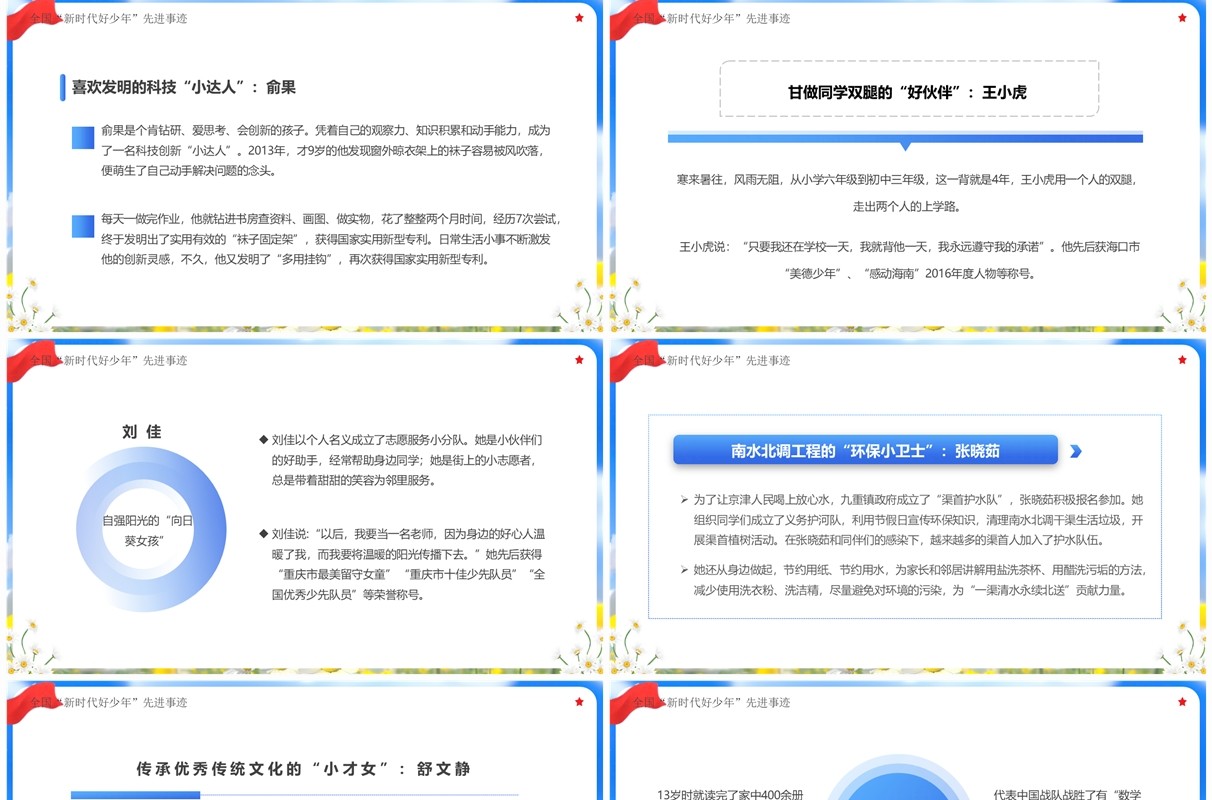蓝色卡通风小学爱国主义教育班会PPT模板