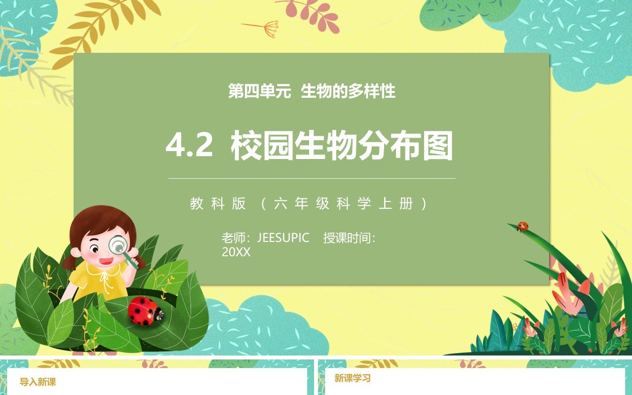 教科版六年级科学上册校园生物分布图PPT模板