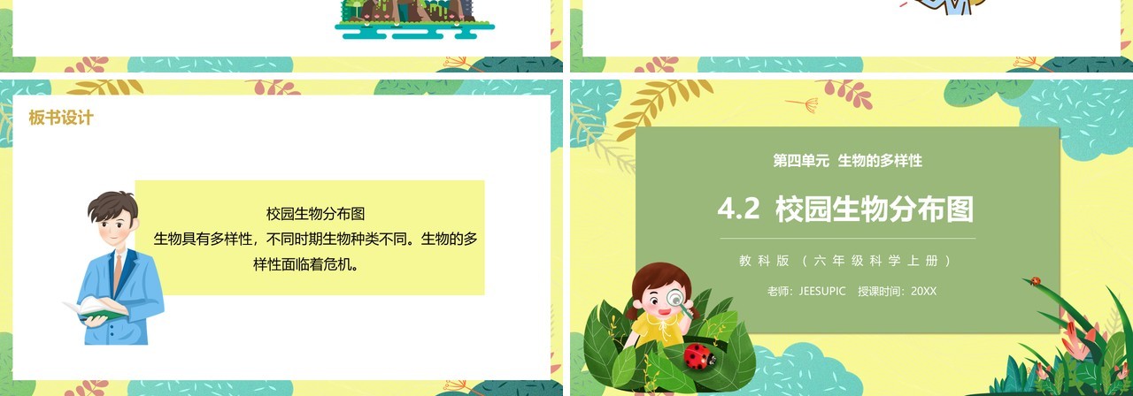 教科版六年级科学上册校园生物分布图PPT模板