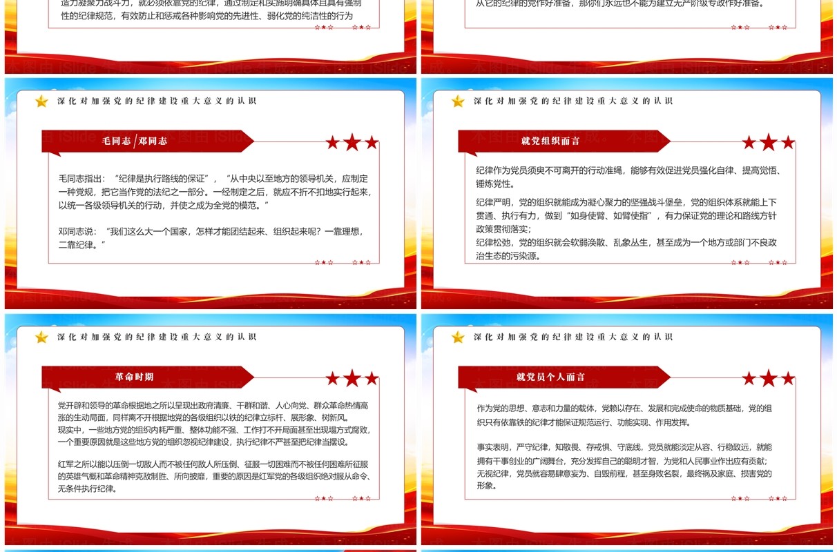 红色简约做学纪知纪明纪守纪的模范PPT模板
