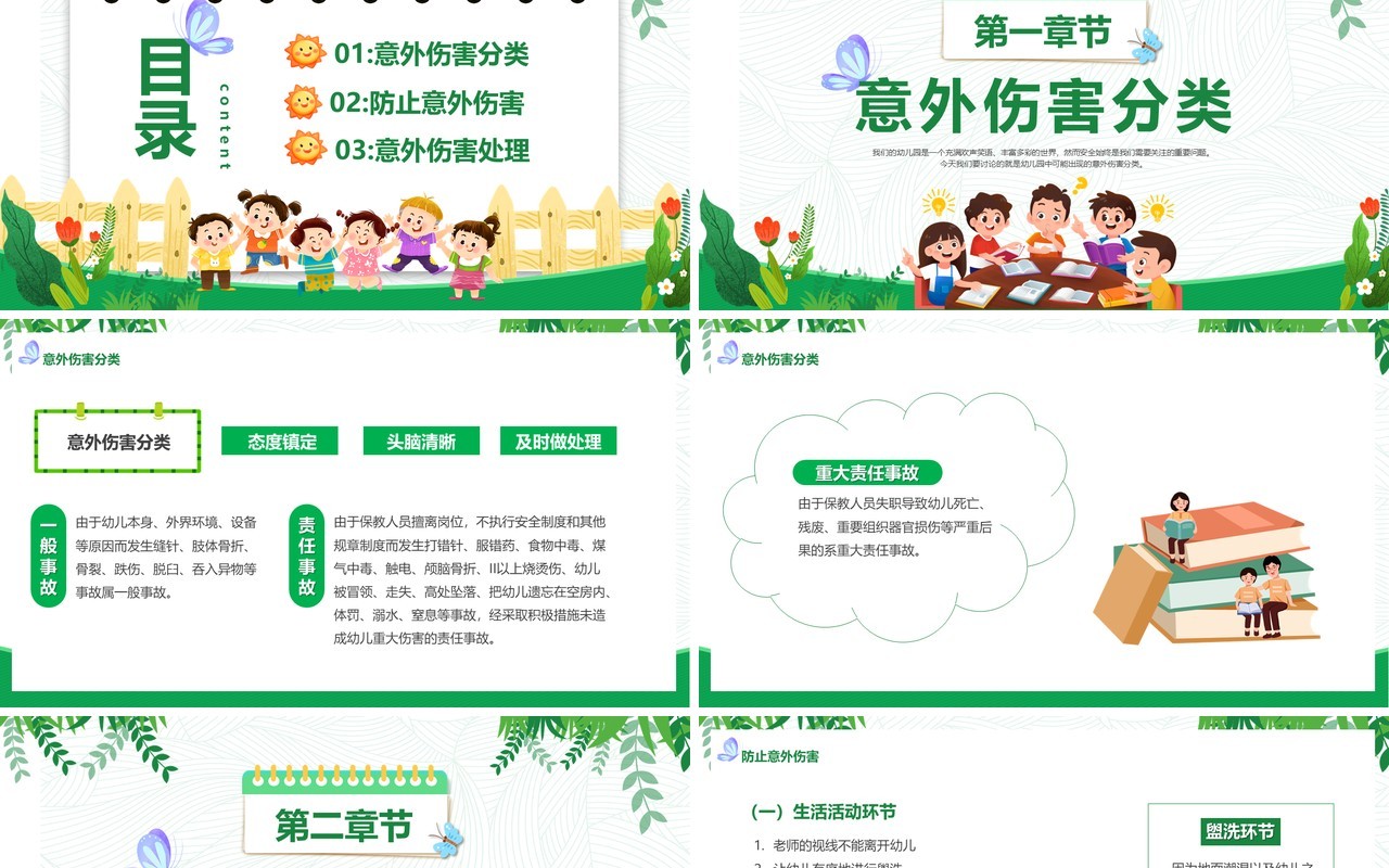 绿色幼儿园意外伤害防范与处理PPT模板