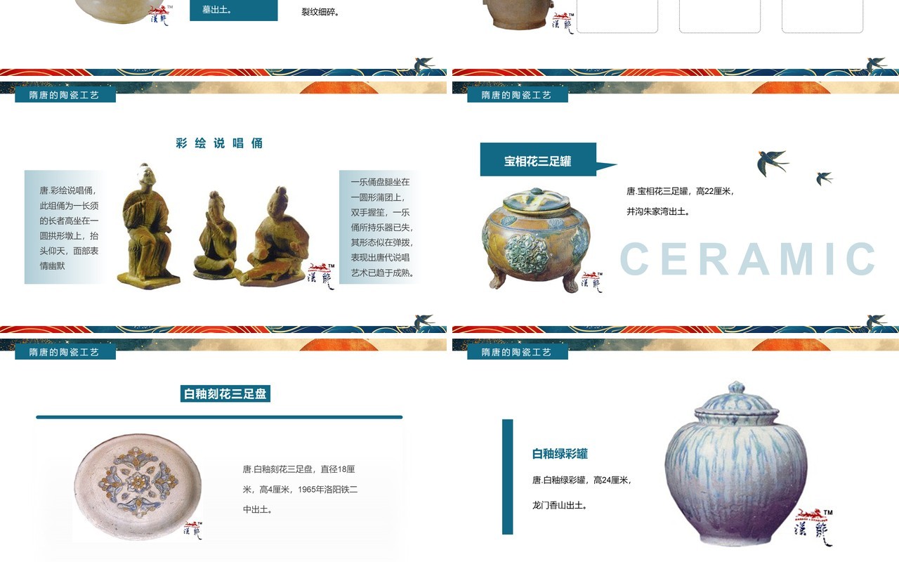 蓝色国潮中国风隋唐陶瓷艺术赏析PPT模板