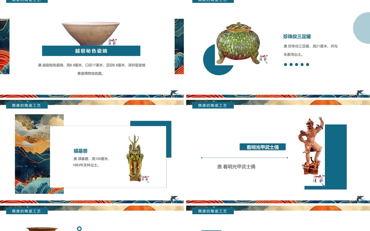 蓝色国潮中国风隋唐陶瓷艺术赏析PPT模板
