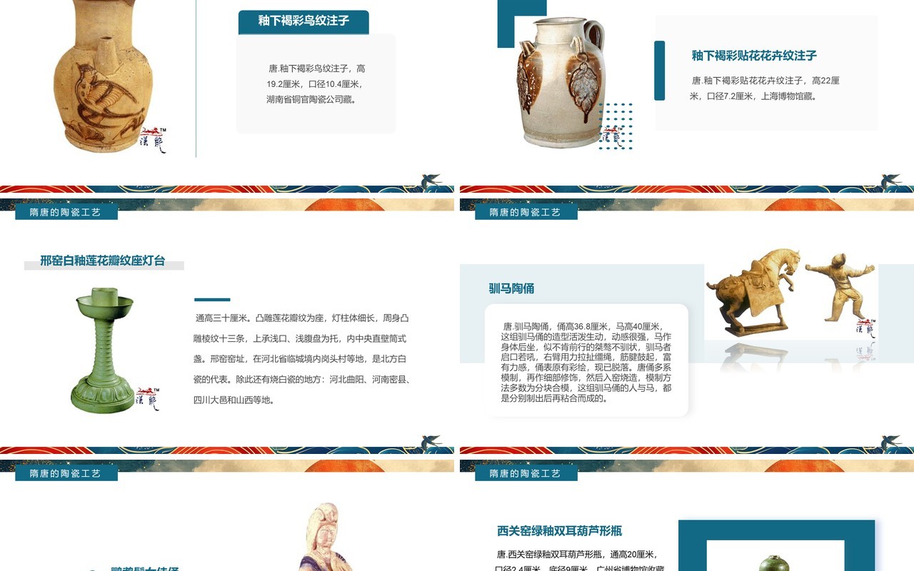 蓝色国潮中国风隋唐陶瓷艺术赏析PPT模板