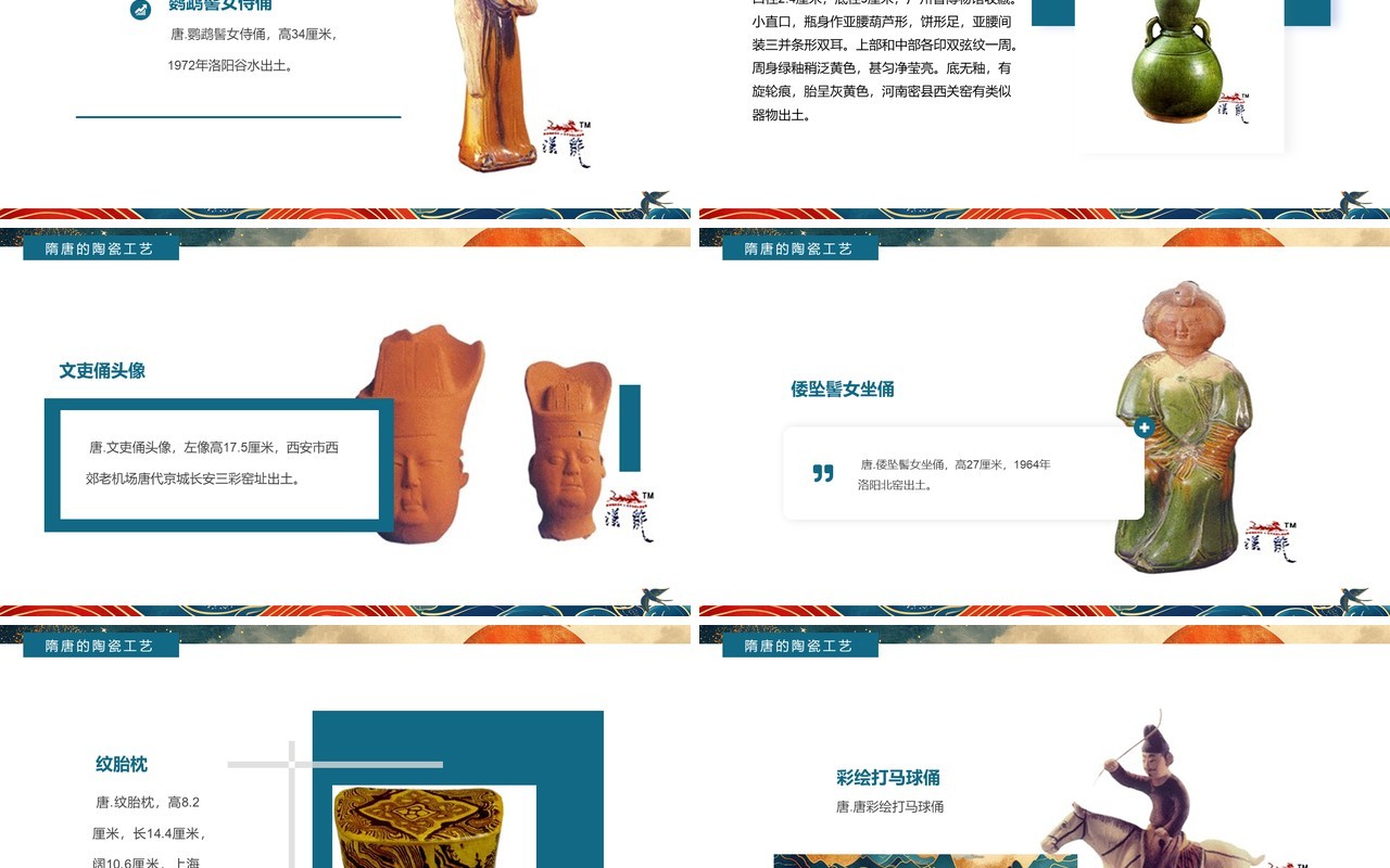 蓝色国潮中国风隋唐陶瓷艺术赏析PPT模板