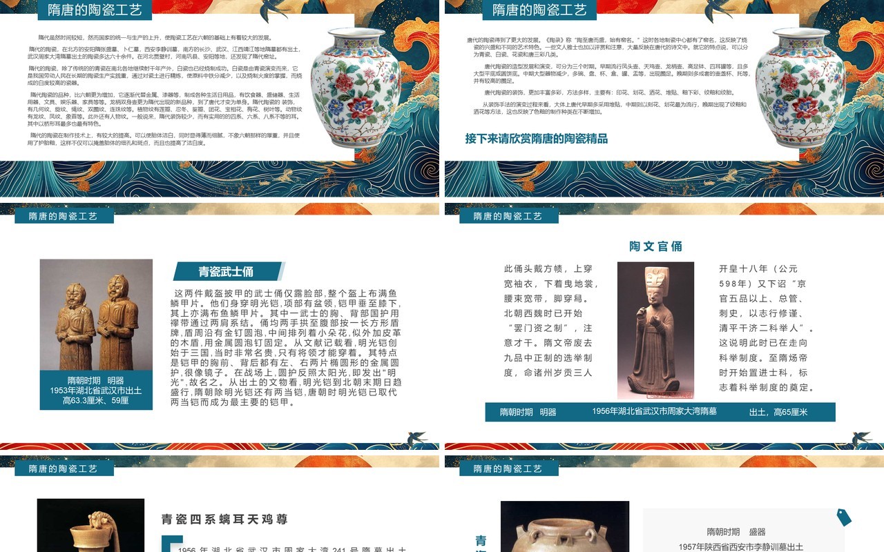 蓝色国潮中国风隋唐陶瓷艺术赏析PPT模板