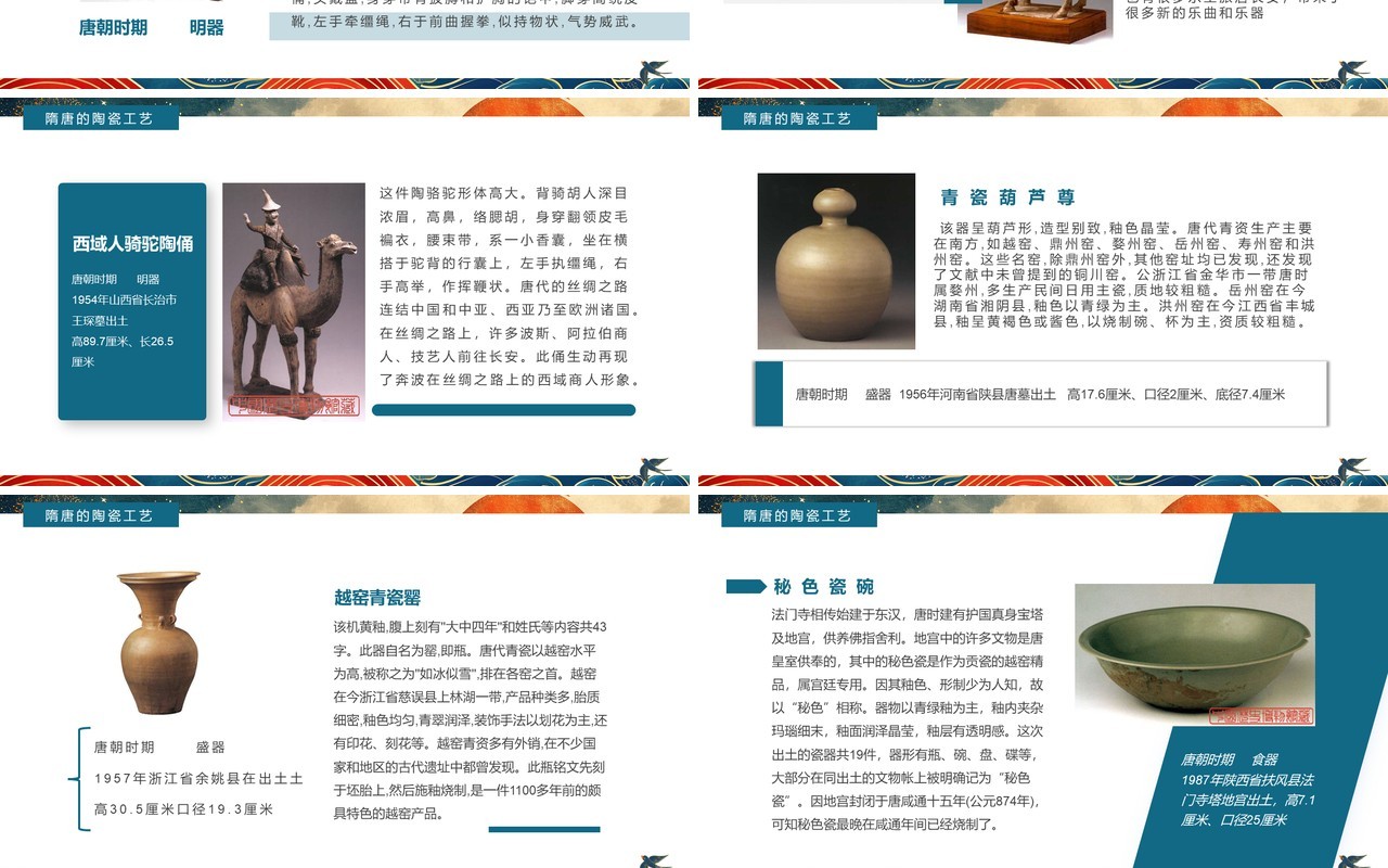 蓝色国潮中国风隋唐陶瓷艺术赏析PPT模板