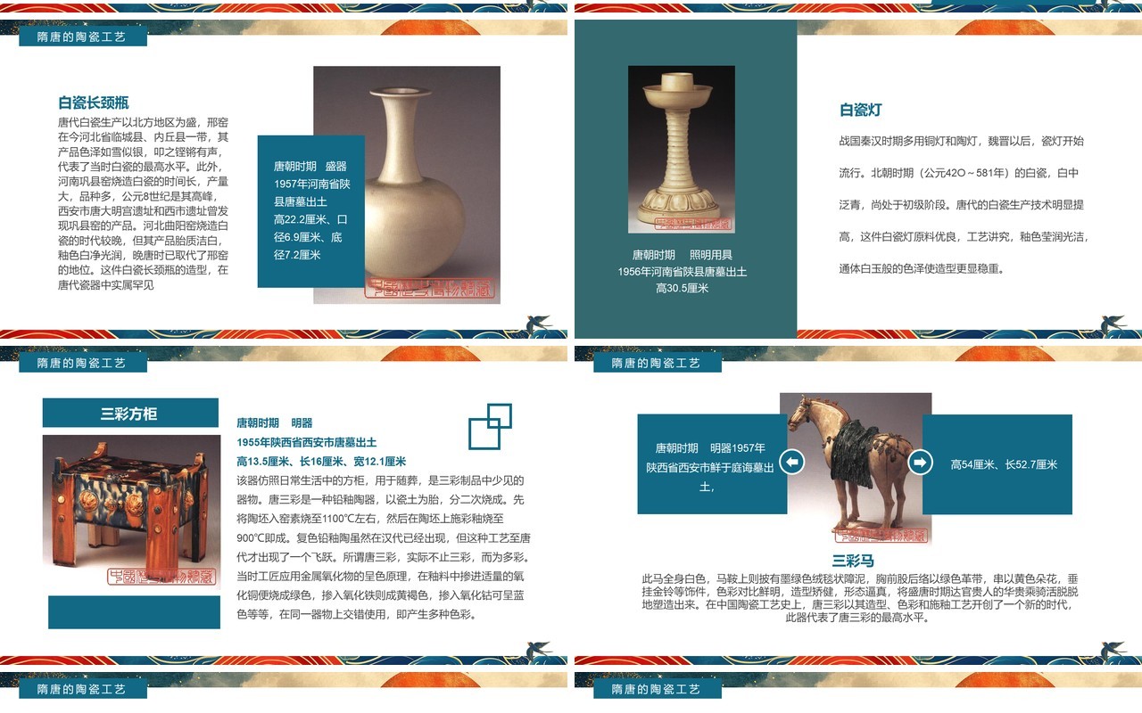 蓝色国潮中国风隋唐陶瓷艺术赏析PPT模板