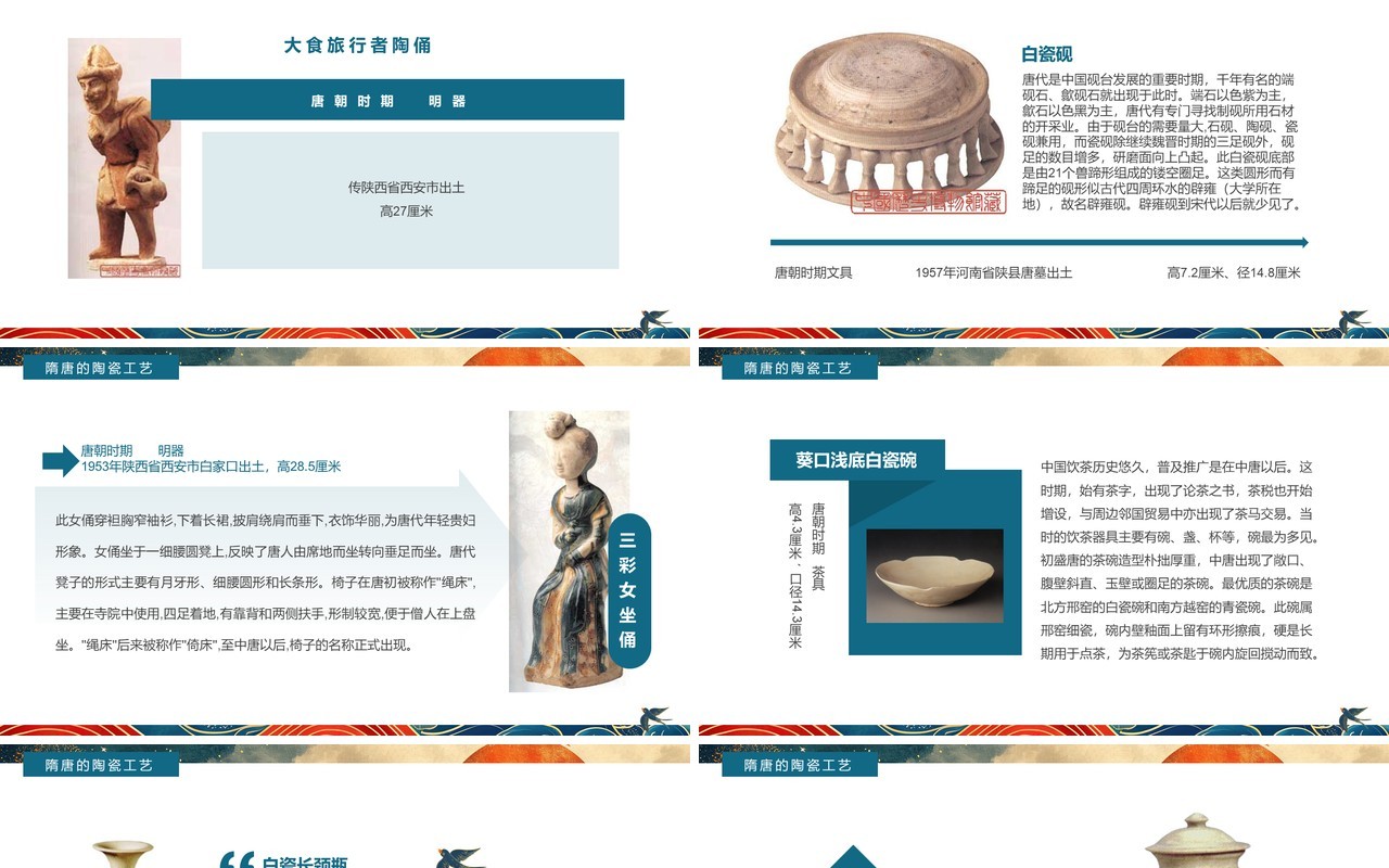 蓝色国潮中国风隋唐陶瓷艺术赏析PPT模板