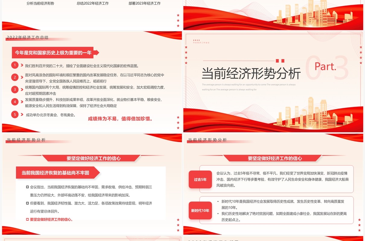 红色简约风明年经济这样干专题工作会议PPT模板