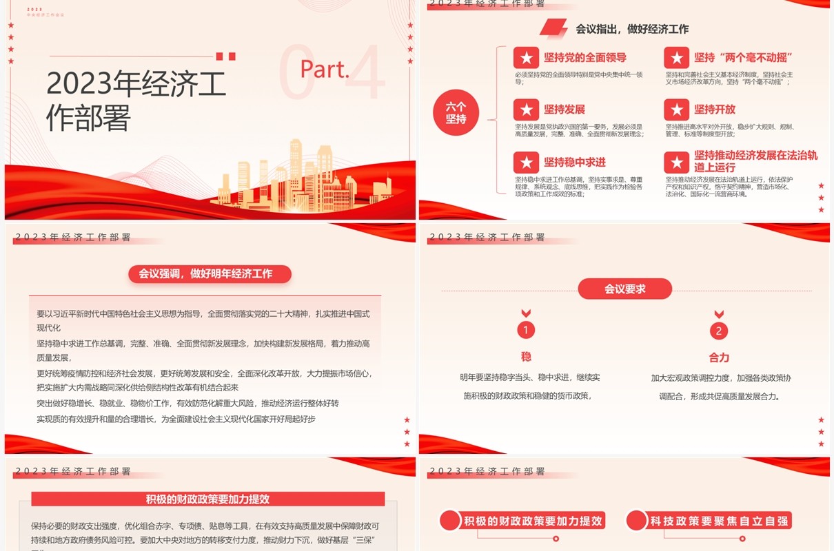 红色简约风明年经济这样干专题工作会议PPT模板