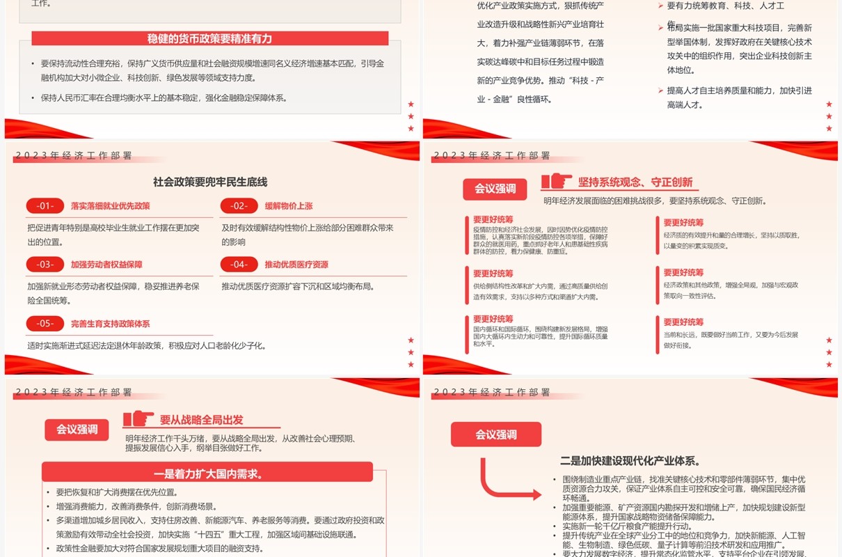 红色简约风明年经济这样干专题工作会议PPT模板