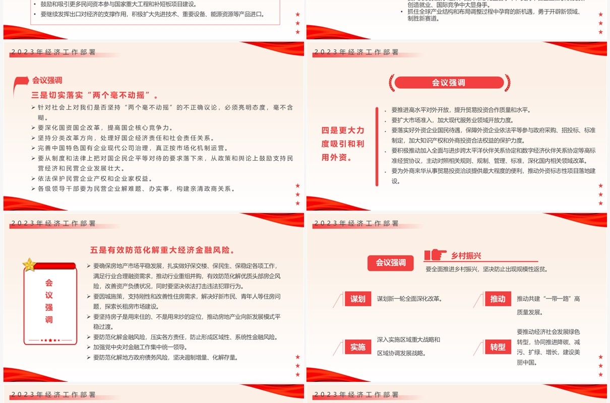 红色简约风明年经济这样干专题工作会议PPT模板