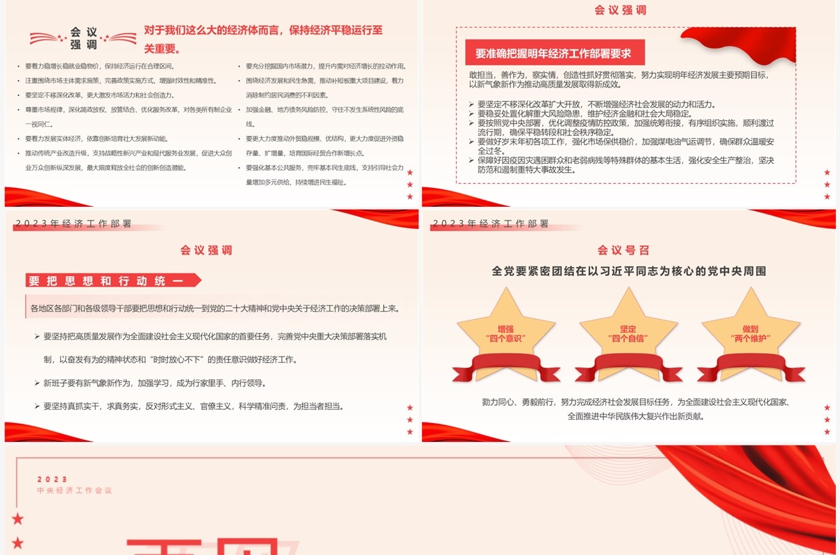 红色简约风明年经济这样干专题工作会议PPT模板
