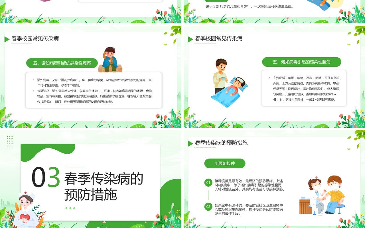 绿色卡通风春季传染病预防宣传PPT模板