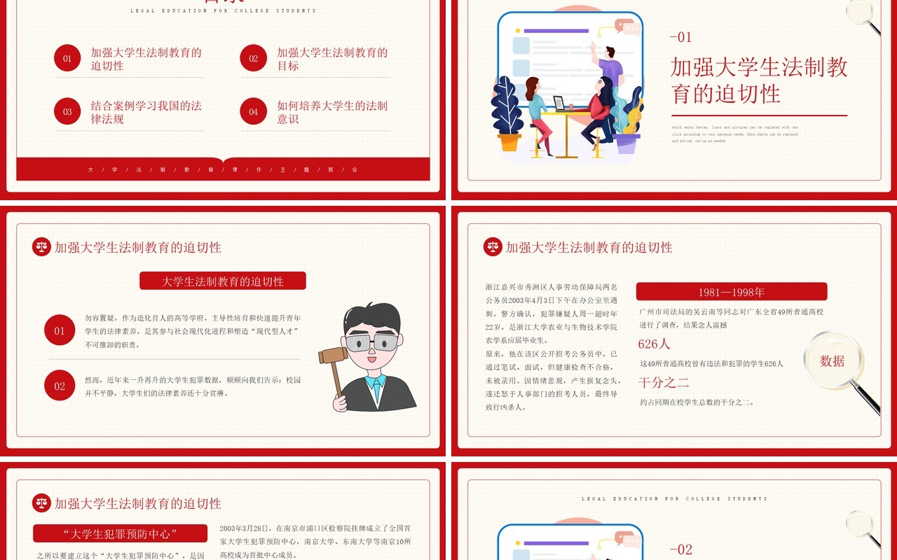红色简约风知法守法健康成长大学生法制教育动态PPT模板