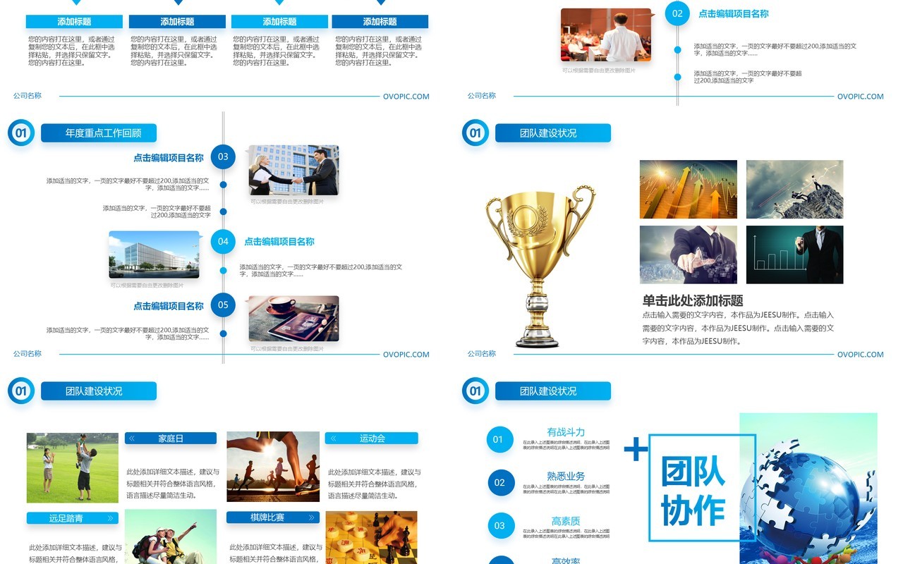 创意圆形蓝色公司年终总结报告PPT模板