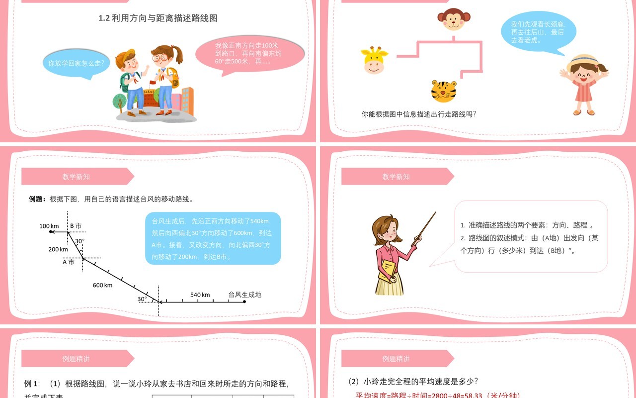部编版六年级数学上册利用方向与距离描述路线图课件PPT模板