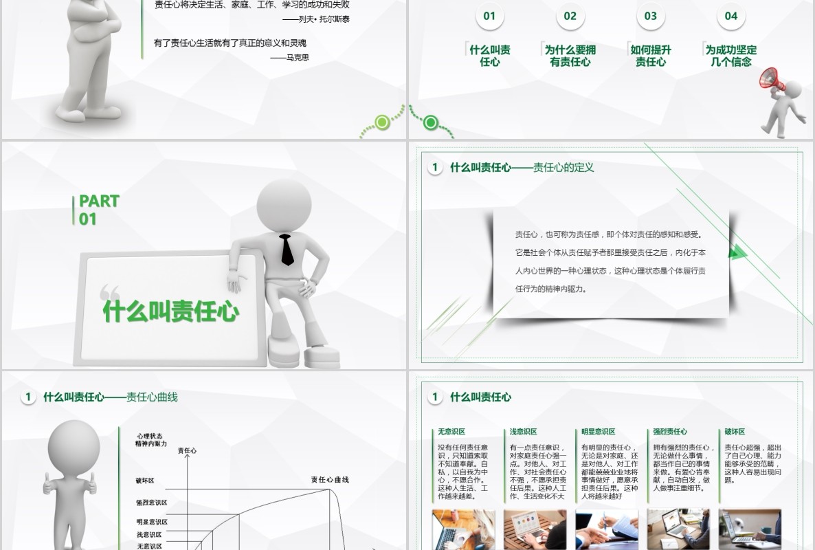 绿色微粒体如何提高工作责任心员工心态企业管理培训PPT模板