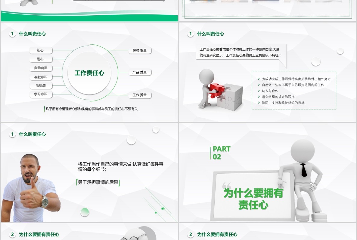 绿色微粒体如何提高工作责任心员工心态企业管理培训PPT模板